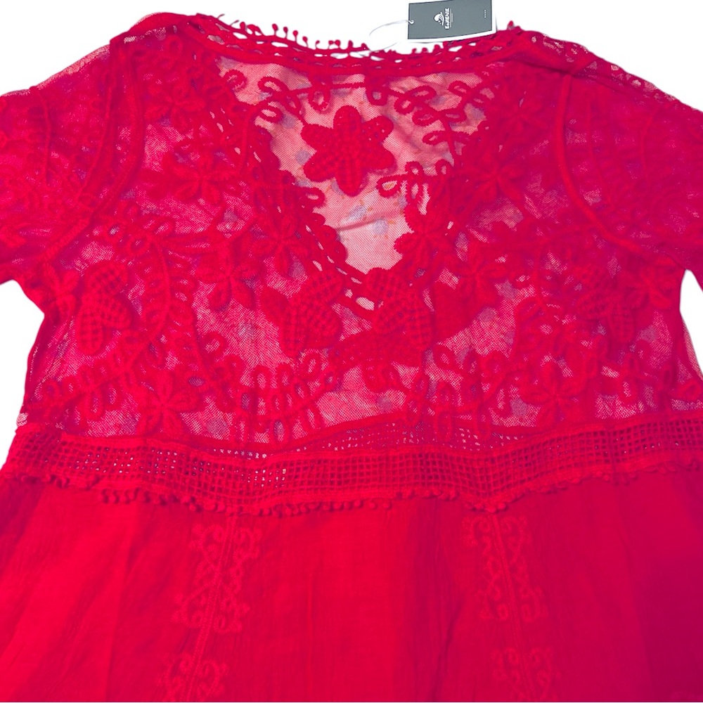 NWT Pink Lace Bathing Suit Swimsuit Cover Up Loose bell sleeves measurements - Picture 12 of 16